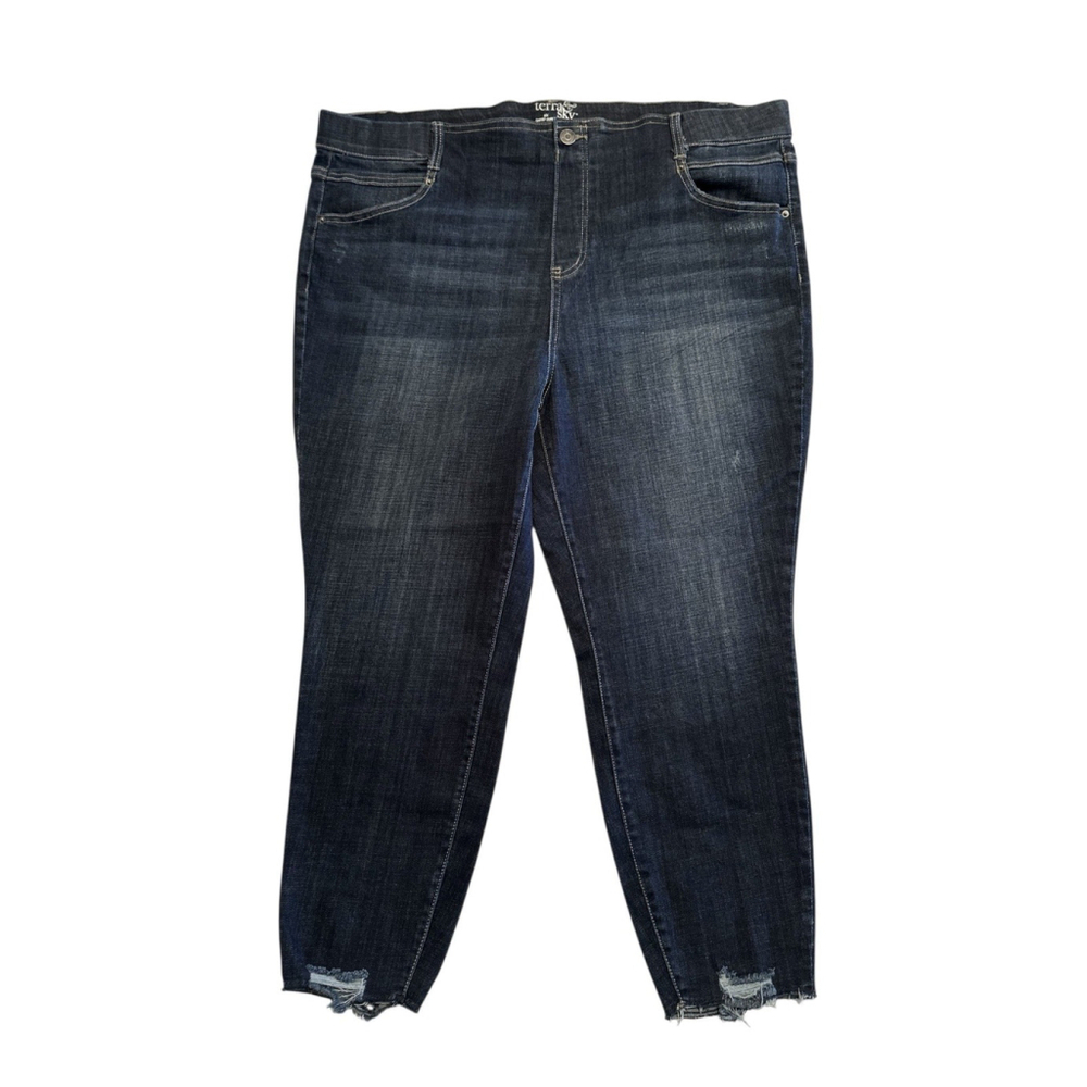 Terra & Sky Distressed Denim Jegging Jeans Womens 2X Blue Frayed Hem High Rise